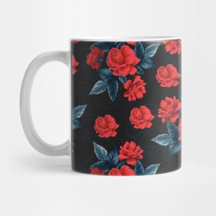 Beautiful Roses Floral Pattern - Red and Blue Mug